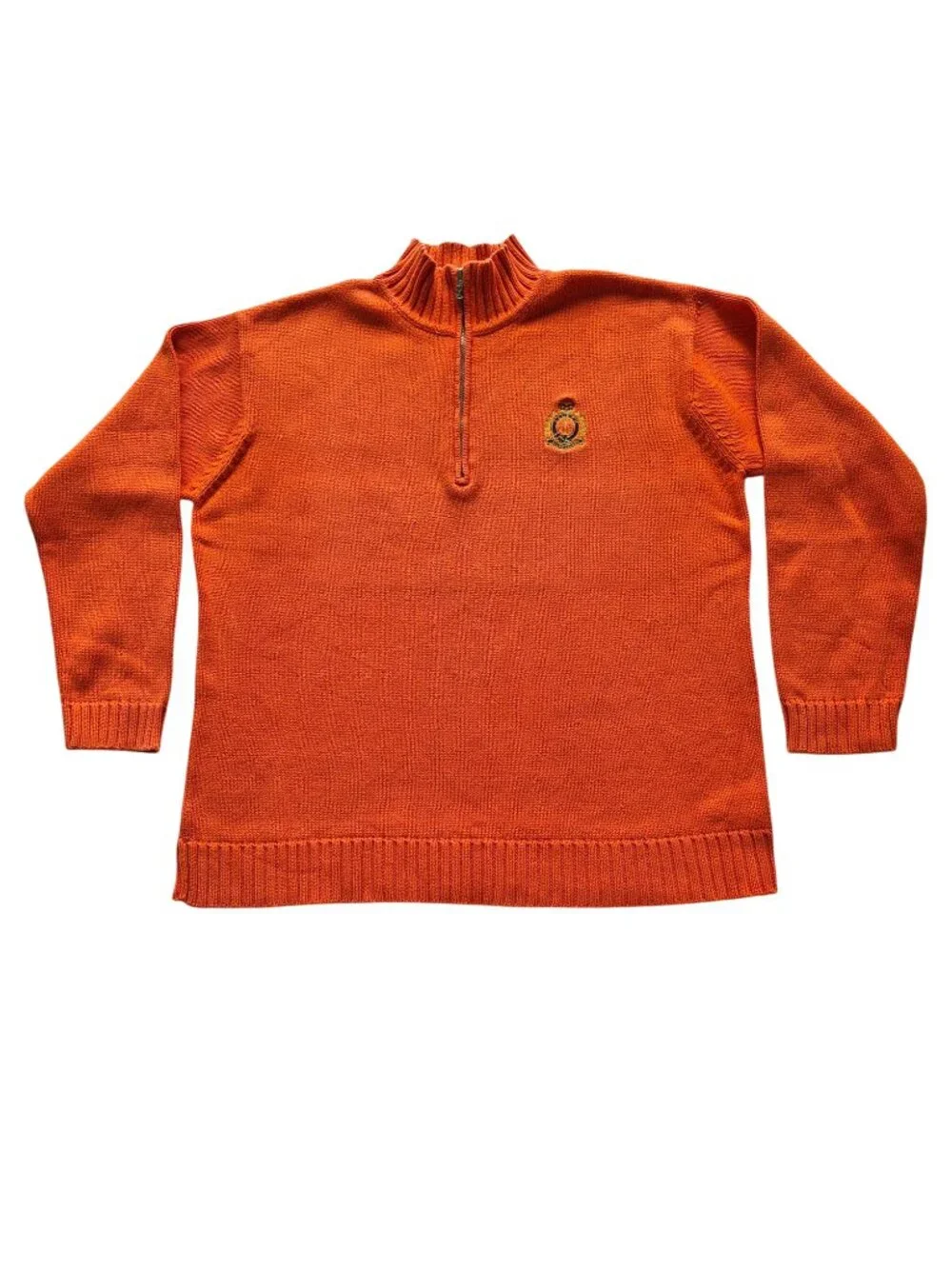 Lauren Ralph Lauren Vintage Crest Logo Sweater Quarter Zip Orange Size M